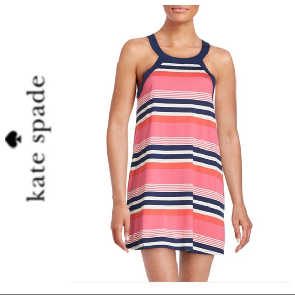 KATE SPADE PINK AND BLUE STRIPED COTTON MINI DRESS SMALL - Picture 1 of 8